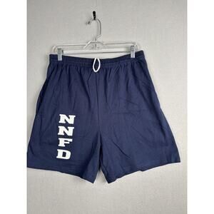 MJ Soffe Shorts Mens Large Navy Blue NNFD Logo Drawstring Athletic USA Made